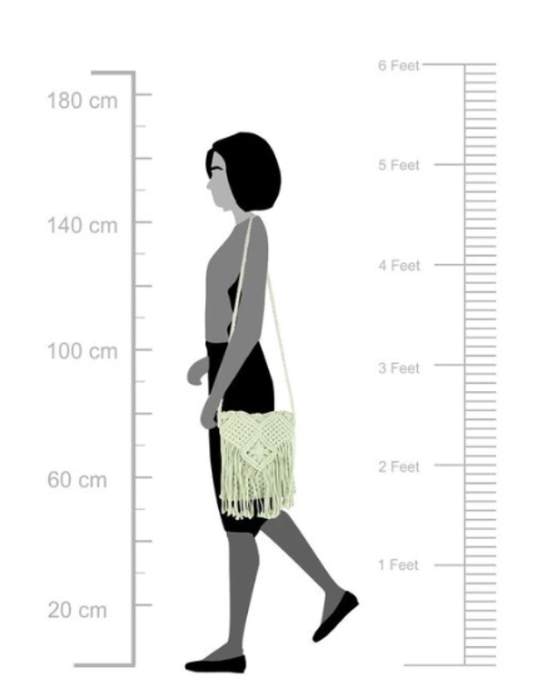 ASTRID Green Macrame Sling Bag With Flapover Fringes - Free Size, Green, Macrame, Pack of1